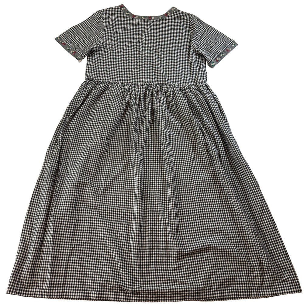 Vintage Bryn Connelly Gingham Embroidered Cotton Midi Dress M Cottagecore Boho - Picture 7 of 7